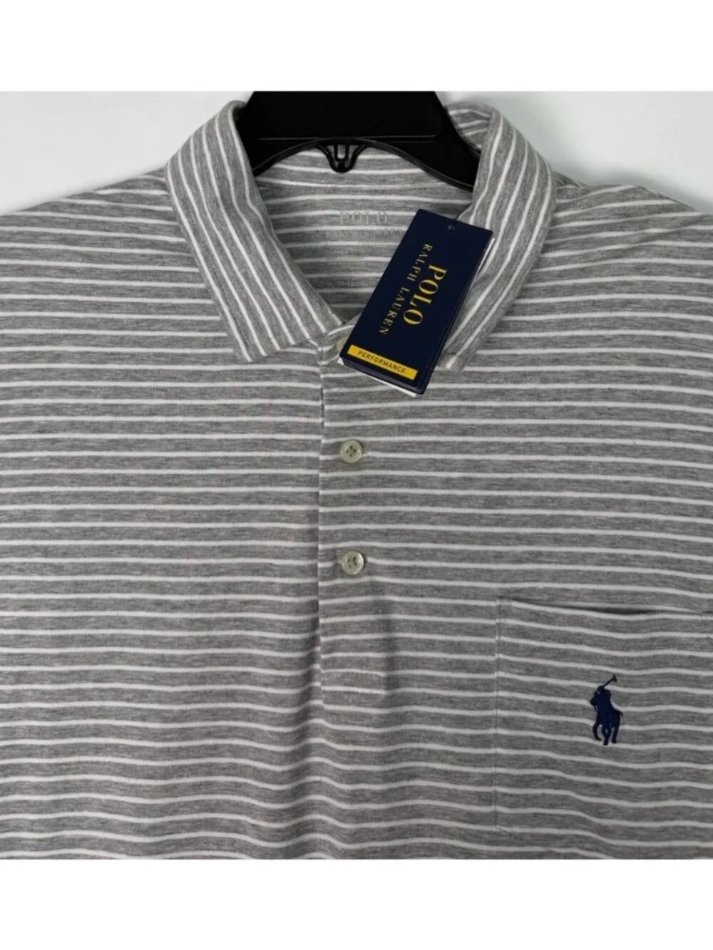 Ralph Lauren Performance Polo Men XL Grey Striped Moisture Wicking Pocket NEW